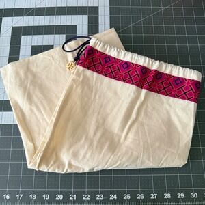 Tory Burch Cream Canvas Dust Bag Pink Purple Geometric Trim Logo Charm Large